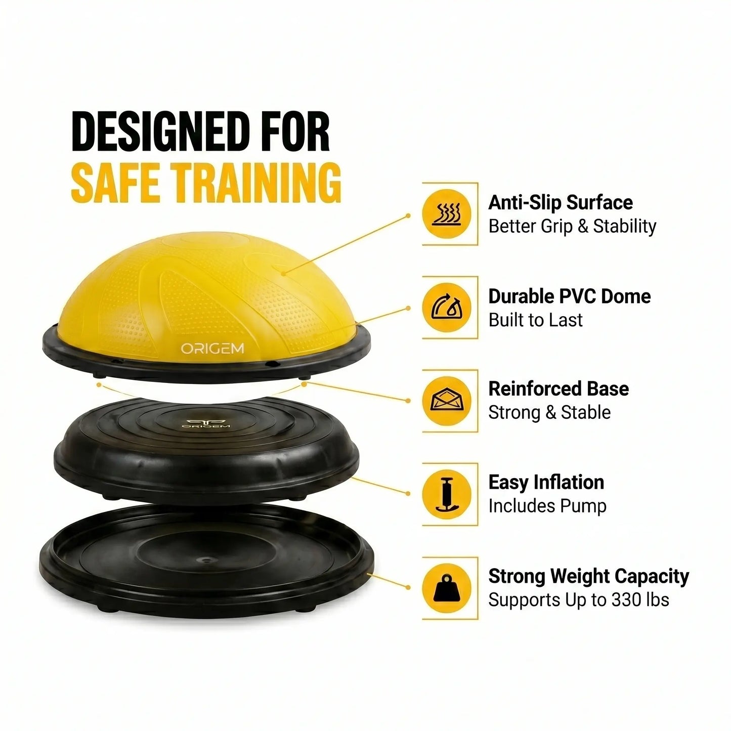 Origem Bosu Ball Balance Trainer Enhancing Balance, Focus, and Physical Coordination | Ideal for Family Fitness, Children'S Sensory Integration Training, and Youth Sports Conditioning.