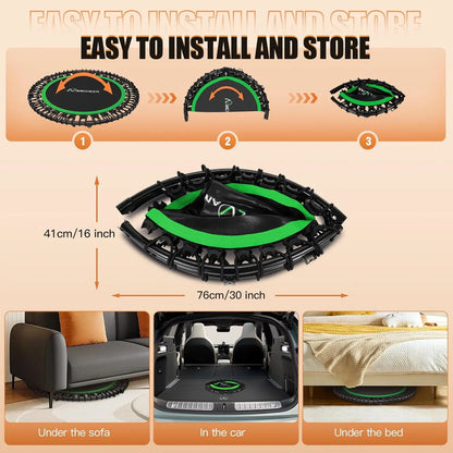 ANCHOER Adjustable Foldable Round Rebounder Trampoline (40"/48") - Max Load Capacity 570Lbs/620Lbs, Indoor Fitness Equipment with 4-Level Foam Handle and Resistance Bands for Home and Gym Use