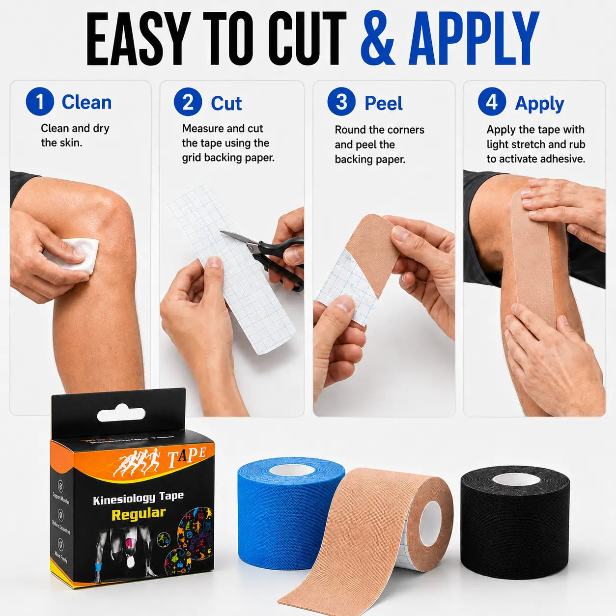 Uncut Elastic Stabilizing Sports Tape, Athletic Kinesiology Kinetic Tape, Waterproof, Sweat-Resistant, Skin-Friendly, Flexible, Breathable, Relieves Knee Pain & Sprains, Ideal for Exercise & Outdoor Activities, Stabilizing Sports Tapes