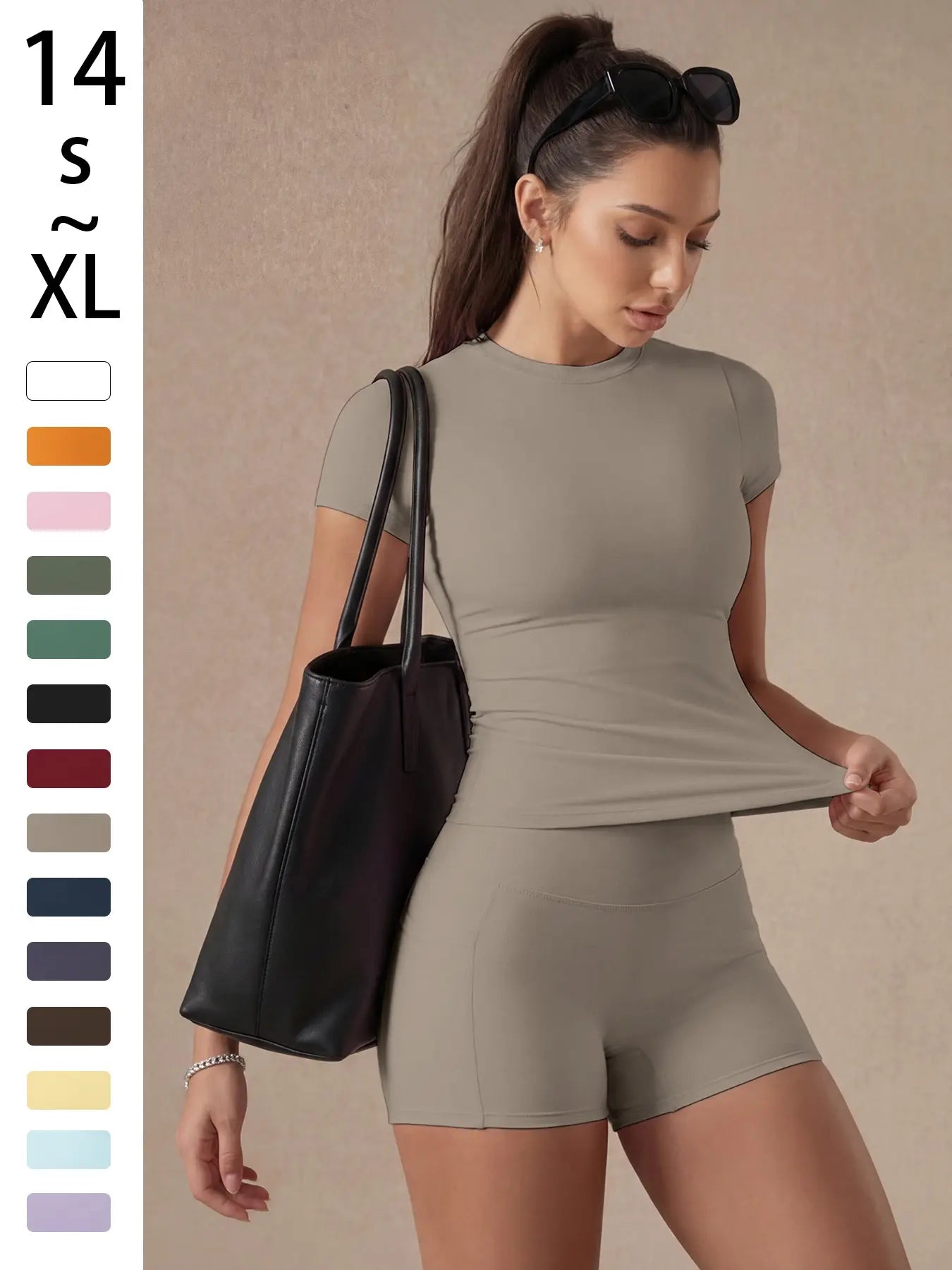 Women'S Solid Color Set, Basic Versatile T-Shirt Top, Fashion Multi-Purpose Slimming Hip-Lifting Gym Shorts, Yoga Fitness Gym, Multifunctional Sportswear