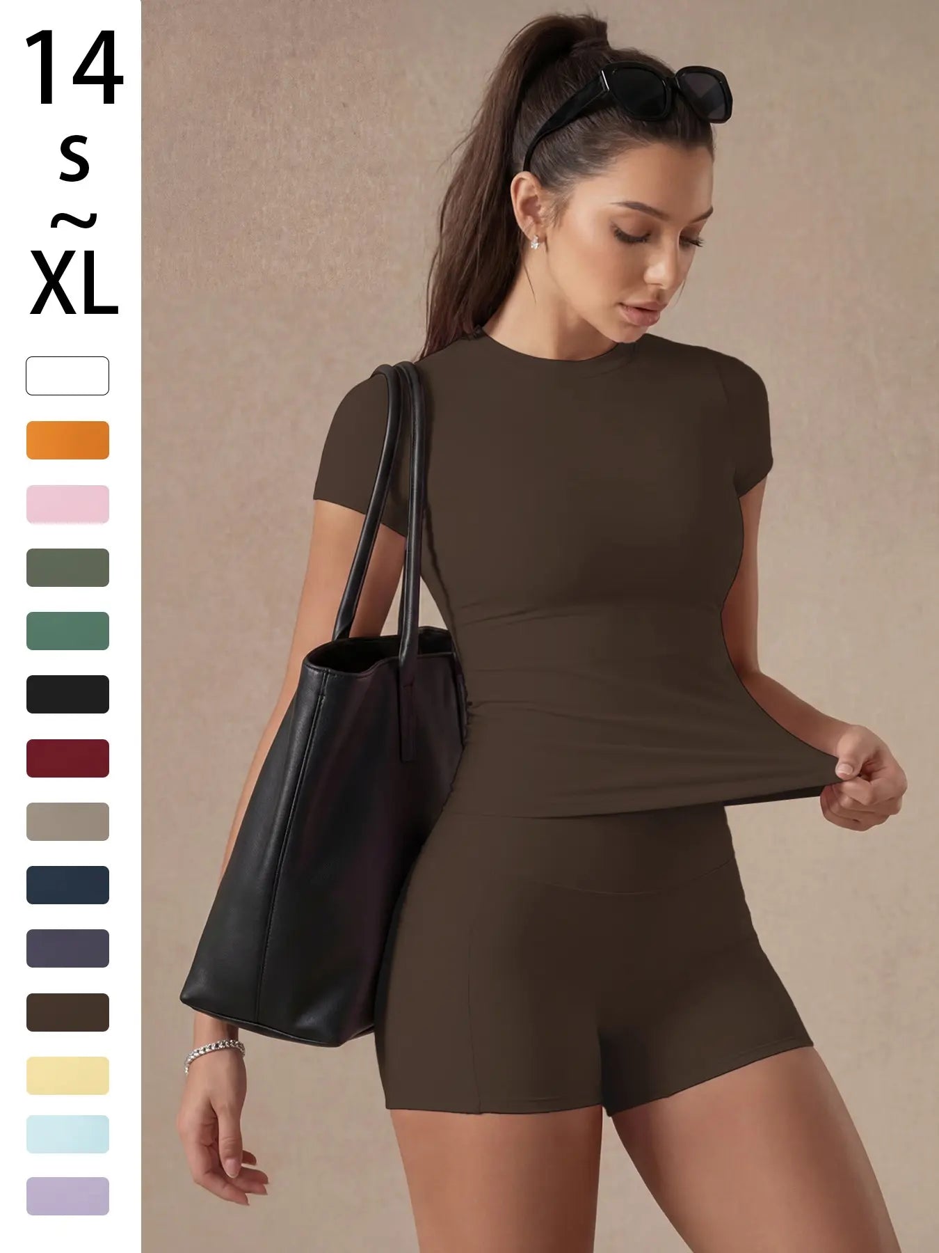 Women'S Solid Color Set, Basic Versatile T-Shirt Top, Fashion Multi-Purpose Slimming Hip-Lifting Gym Shorts, Yoga Fitness Gym, Multifunctional Sportswear