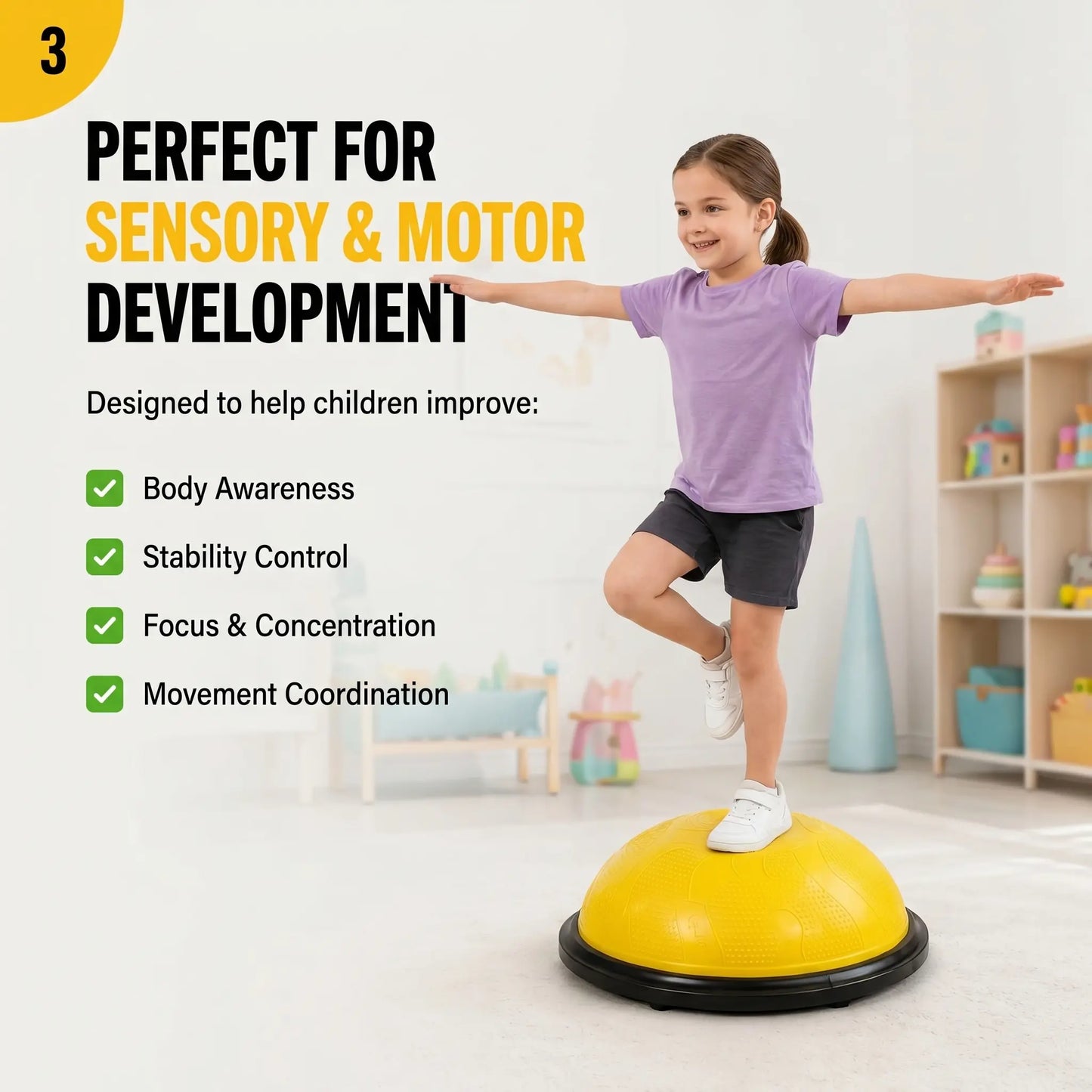 Origem Bosu Ball Balance Trainer Enhancing Balance, Focus, and Physical Coordination | Ideal for Family Fitness, Children'S Sensory Integration Training, and Youth Sports Conditioning.