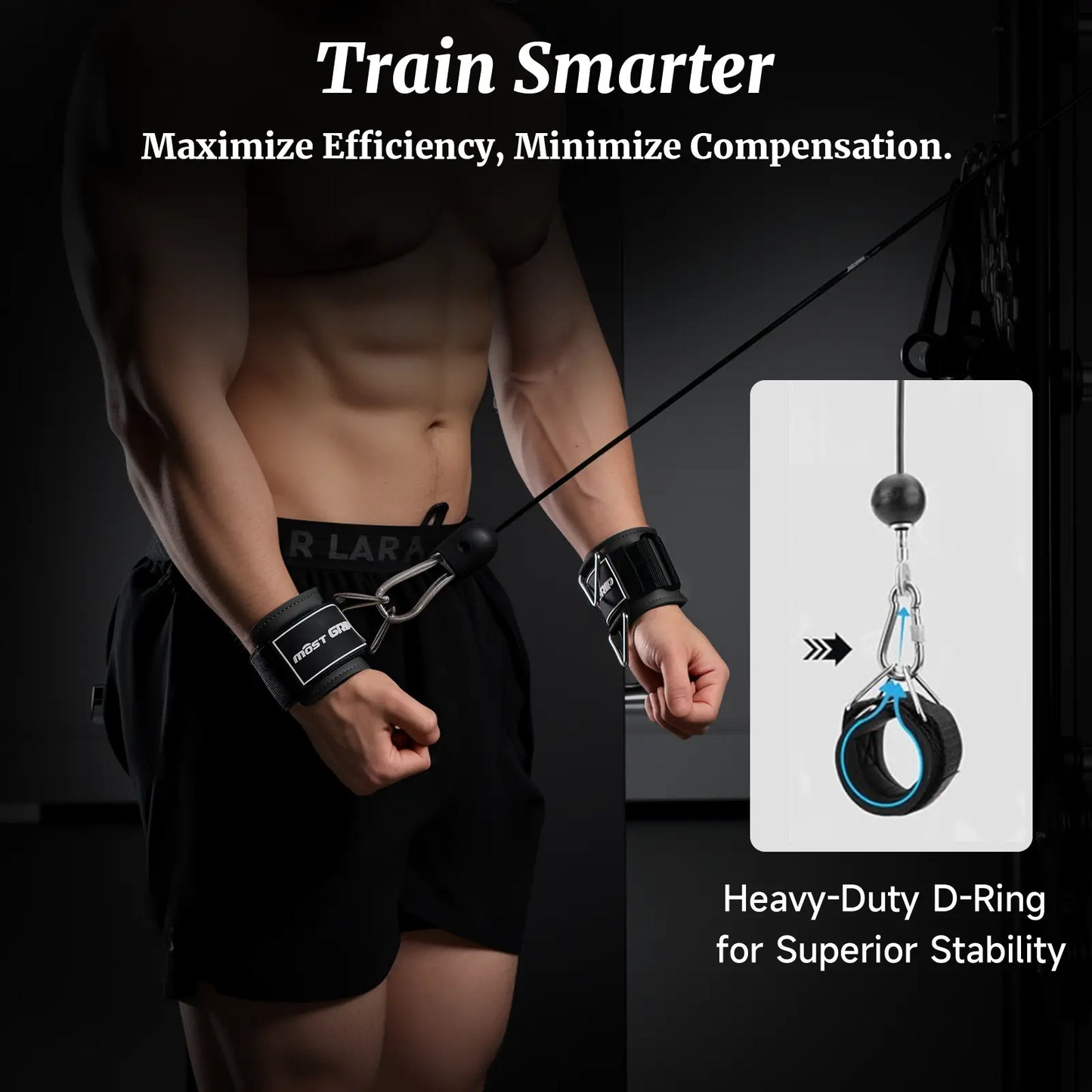 MOST GRIP Wrist Cuffs with D-Ring, Wrist Wraps for Weightlifting with Neoprene Padding, Wrist Straps for Cable Machines