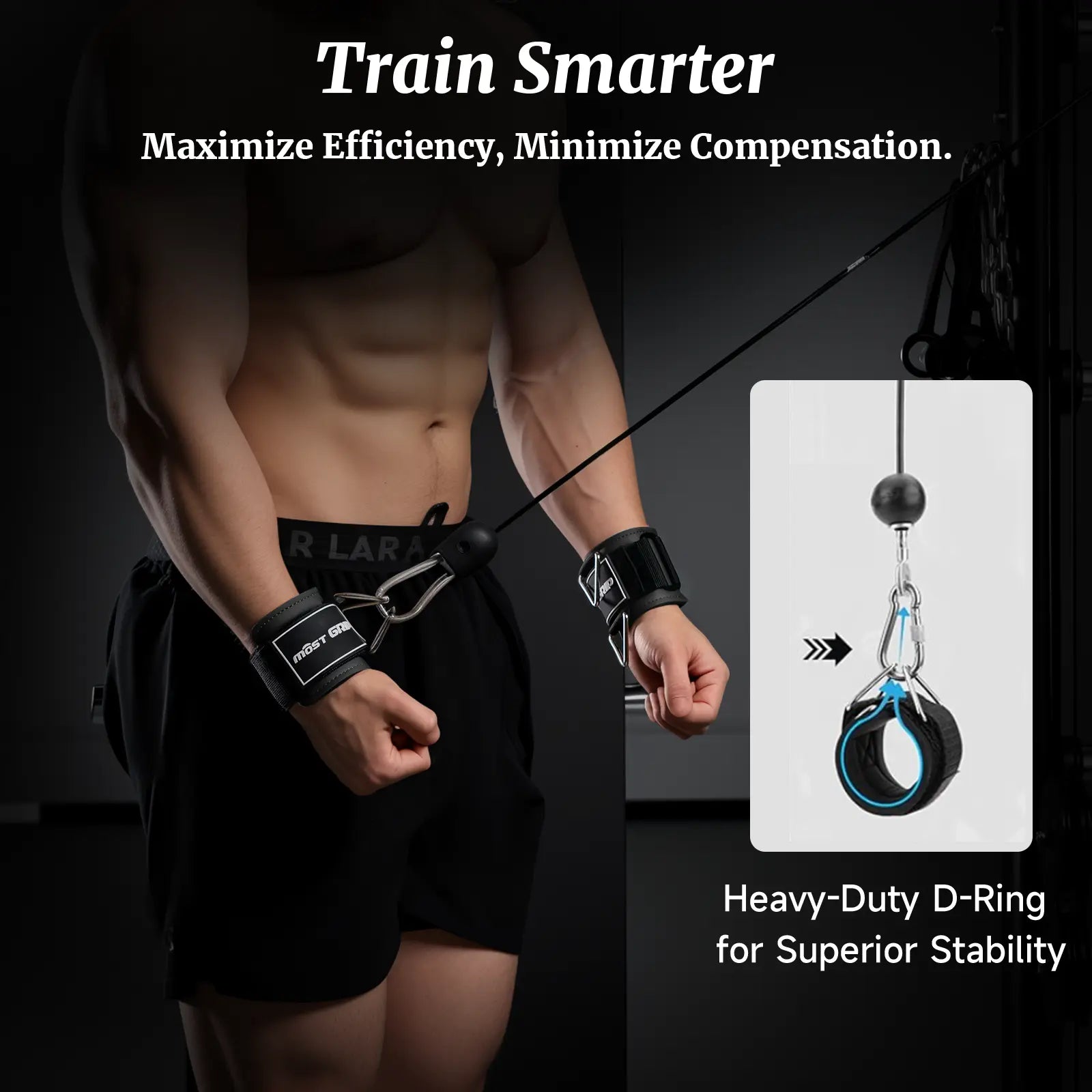 MOST GRIP Wrist Cuffs with D-Ring, Wrist Wraps for Weightlifting with Neoprene Padding, Wrist Straps for Cable Machines