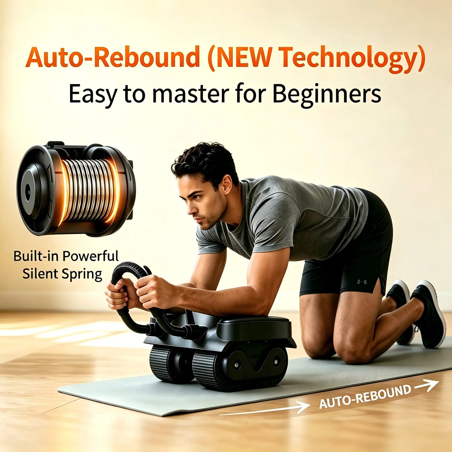 4-Wheel Auto Rebound Ab Roller with Digital Counter, Enhanced Elbow Pad, and Phone Holder - Professional Core Trainer for Home Gym Fitness and Abdominal Workouts