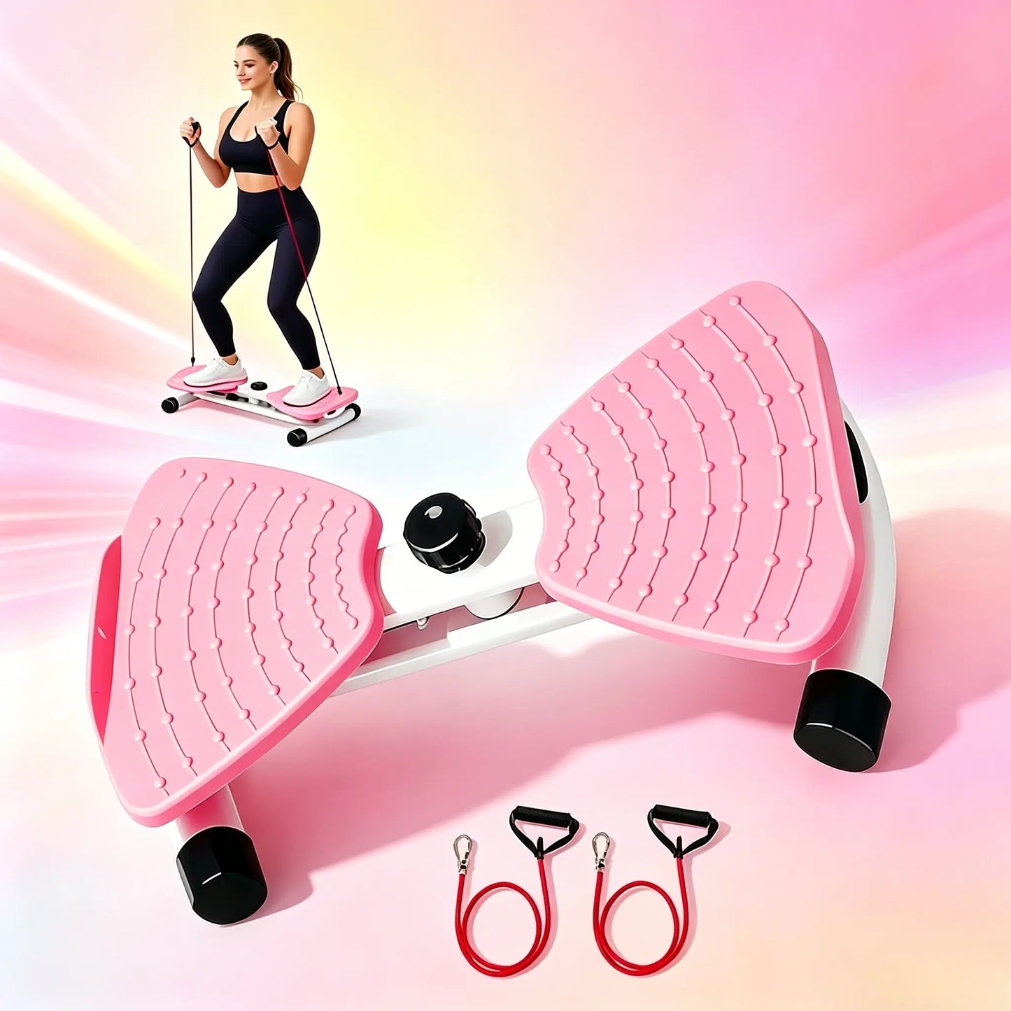 2-in-1 Waist Twister and Leg Step Trainer with Resistance Bands - Compact and Portable for Full-Body Low-Impact Workouts, Toning Legs, Glutes, and Core