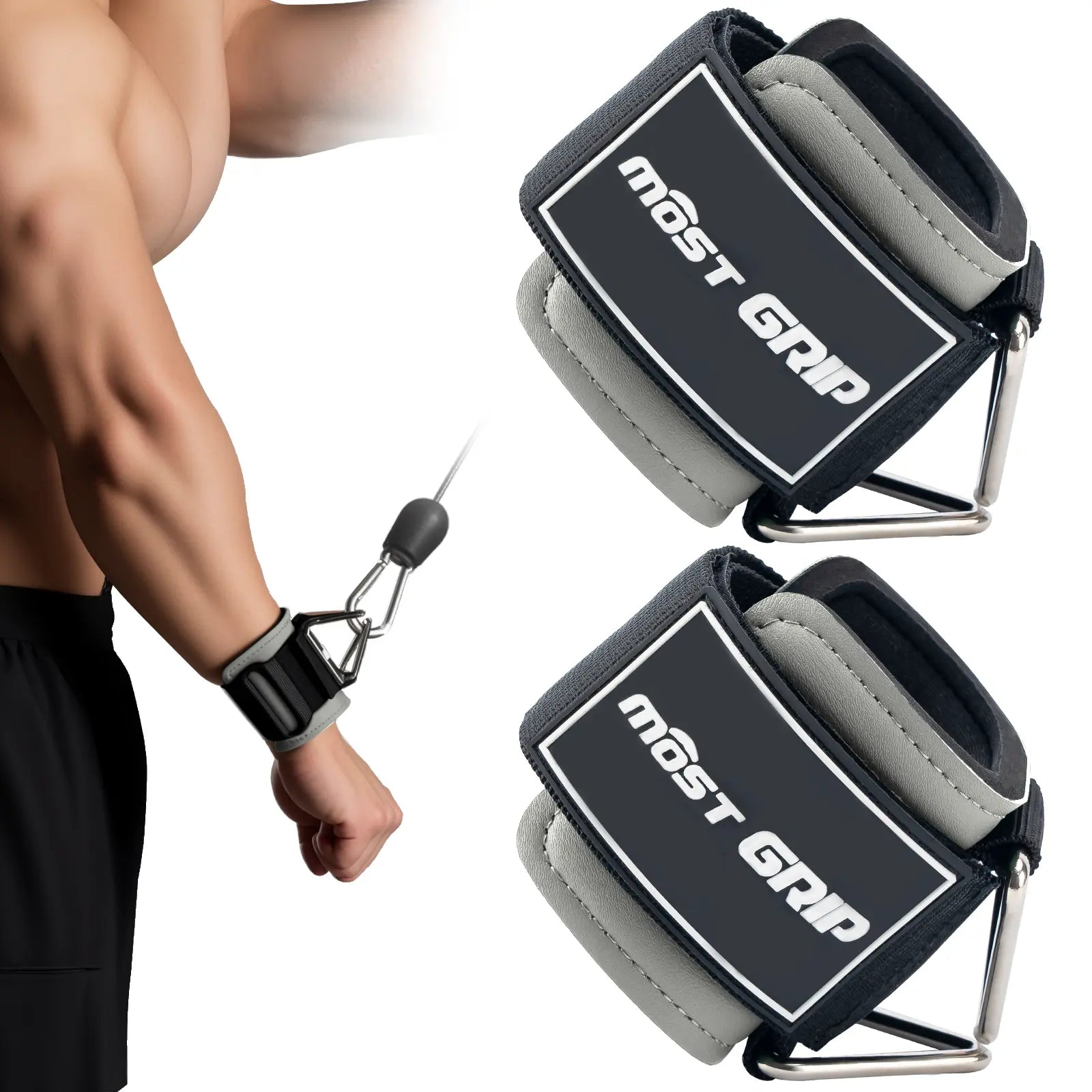 MOST GRIP Wrist Cuffs with D-Ring, Wrist Wraps for Weightlifting with Neoprene Padding, Wrist Straps for Cable Machines