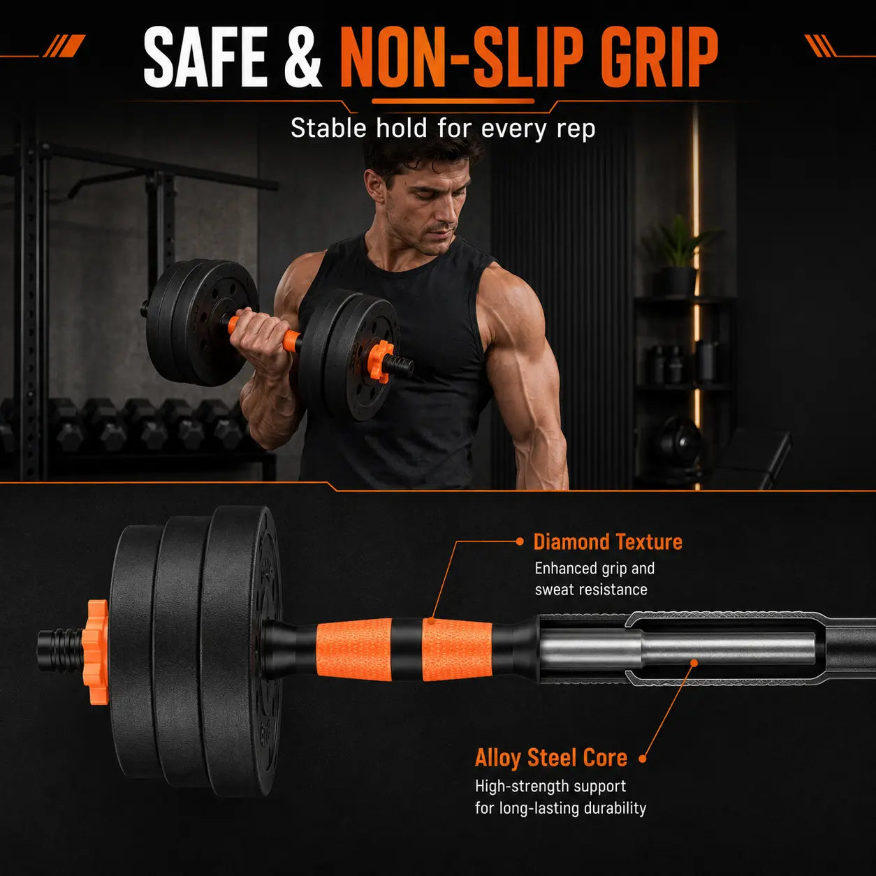 Adjustable Dumbbell Set, 22/44/66Lbs Free Weight Set Used as Dumbbell and Barbells, Pesas Para Ejercicios En Casa, Fitness Exercises for Home Gym Suitable for Men/Women