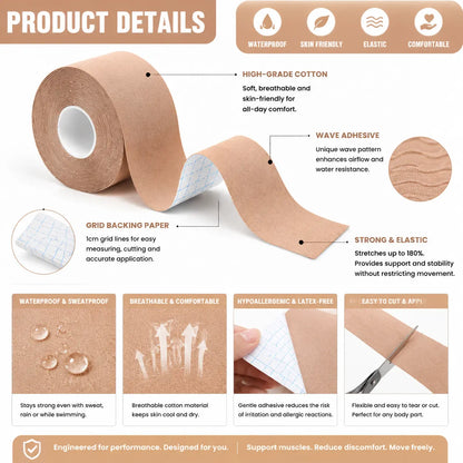 Uncut Elastic Stabilizing Sports Tape, Athletic Kinesiology Kinetic Tape, Waterproof, Sweat-Resistant, Skin-Friendly, Flexible, Breathable, Relieves Knee Pain & Sprains, Ideal for Exercise & Outdoor Activities, Stabilizing Sports Tapes